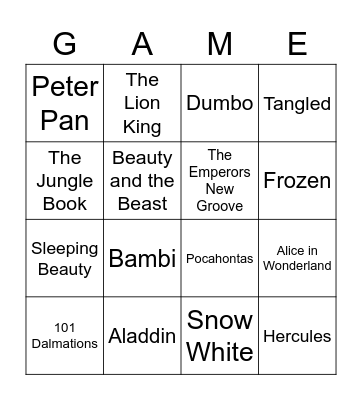 DISNEY MUSIC BINGO Card