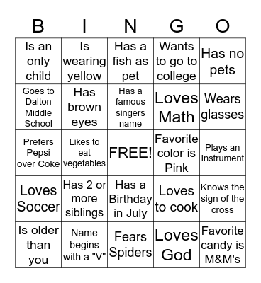 Untitled Bingo Card