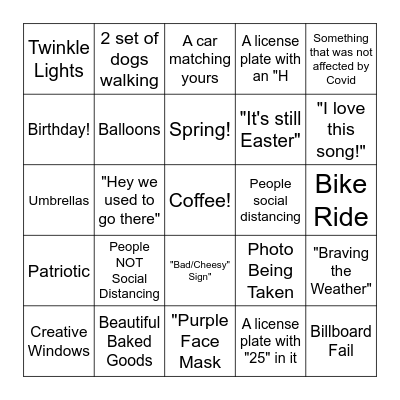 Hannah's 25th Birthday Social Isolating Car Ride Scavenger Hunt Bingo! Bingo Card