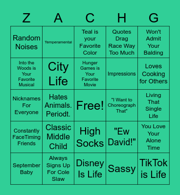 Are You Zachary Bingo Card