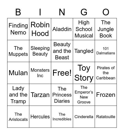 Disney Movies Bingo Card