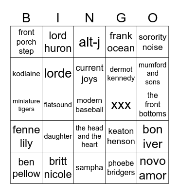 depressed music bingo Card