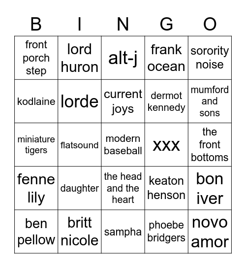 depressed music bingo Card