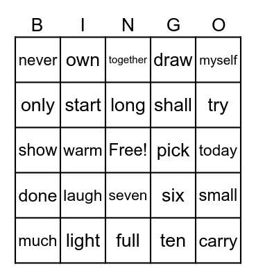 Caden's Sight Words Bingo Card