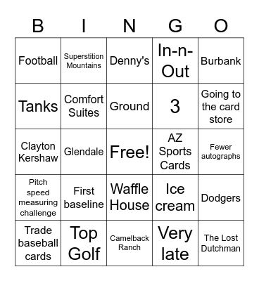 Spring Training Bingo Card