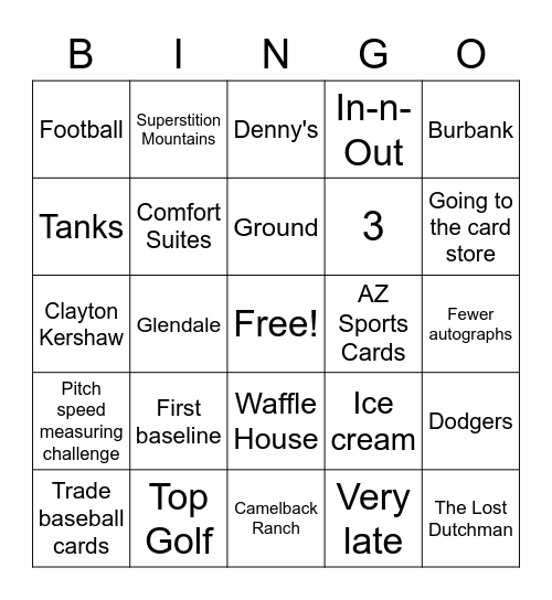 Spring Training Bingo Card