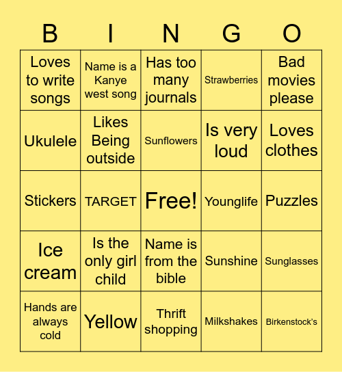 Selah Bingo Card