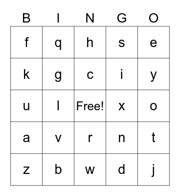 alphabet Bingo Card
