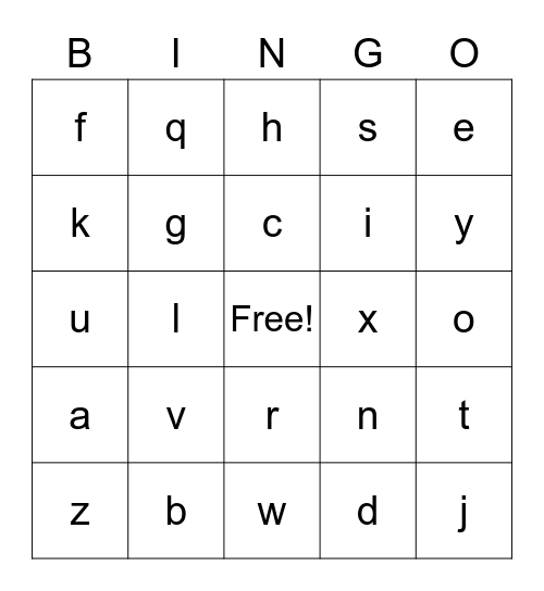 alphabet Bingo Card