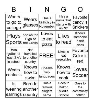 Untitled Bingo Card