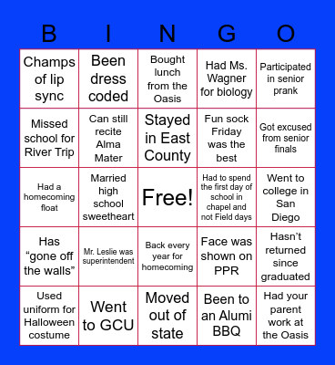 CHS ALUMNI! Bingo Card