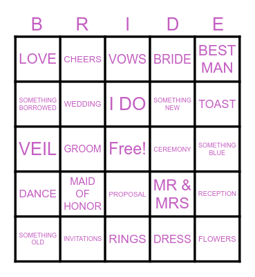 BRIDAL BINGO Card