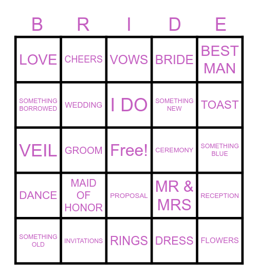 BRIDAL BINGO Card