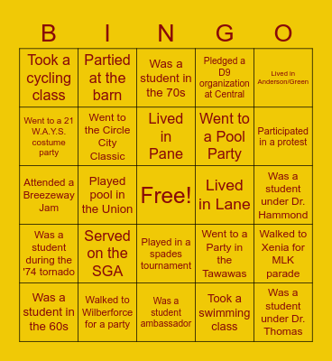 Central State University Bingo Card