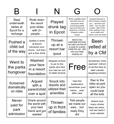 Disney SCUM Bingo Card