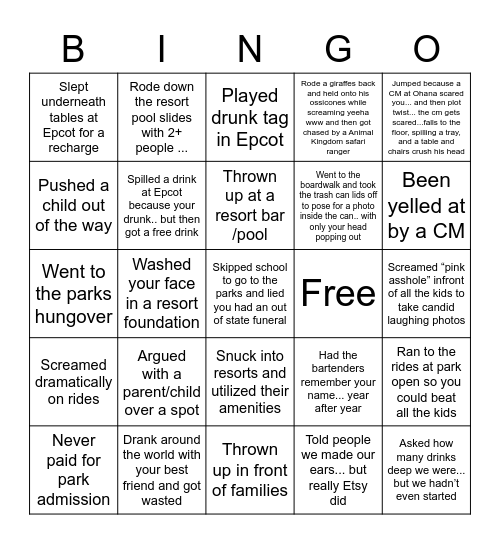 Disney SCUM Bingo Card