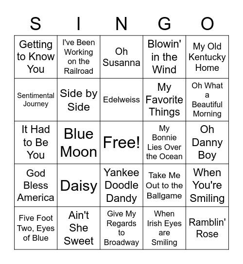 BH Musical SINGO Bingo Card