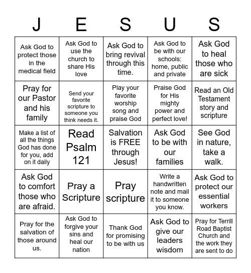 3 - 3- 30 Prayer Bingo Card