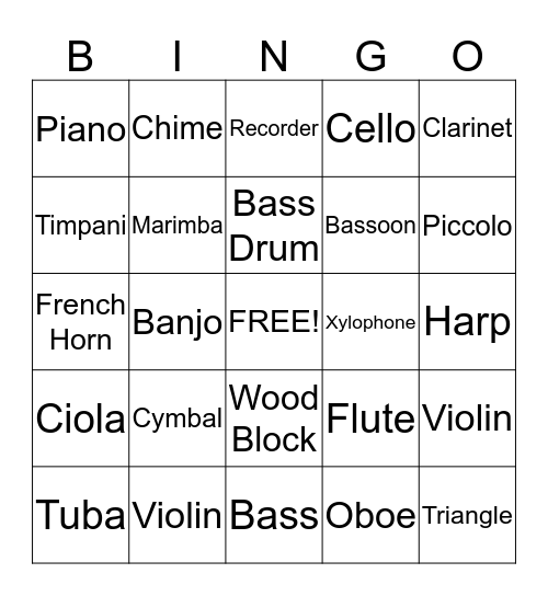 Music Bingo Card