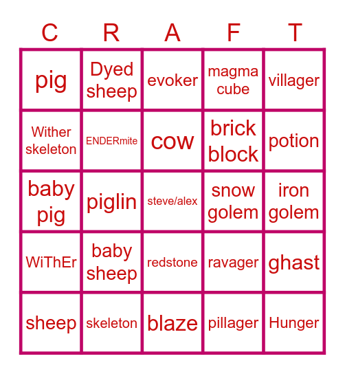 MINECRAFT CODENAMES 1 Bingo Card