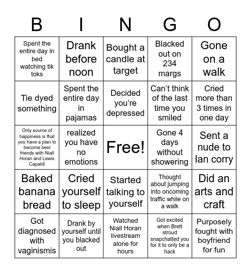 Quarantine Bingo Card