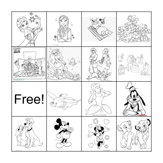 Disney Character Bingo Card