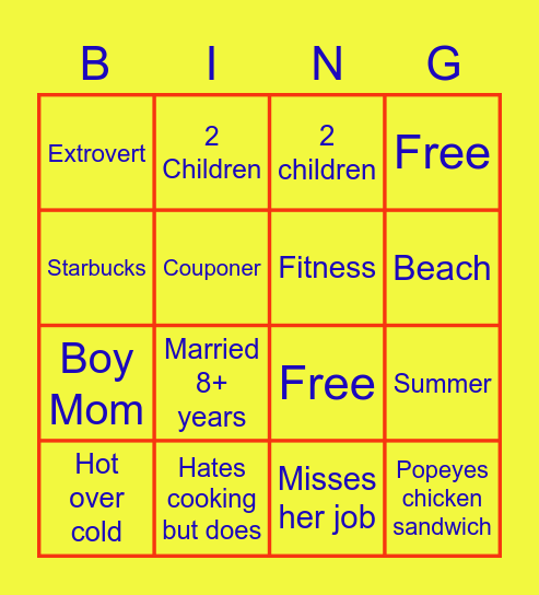 Crystal Bingo Card