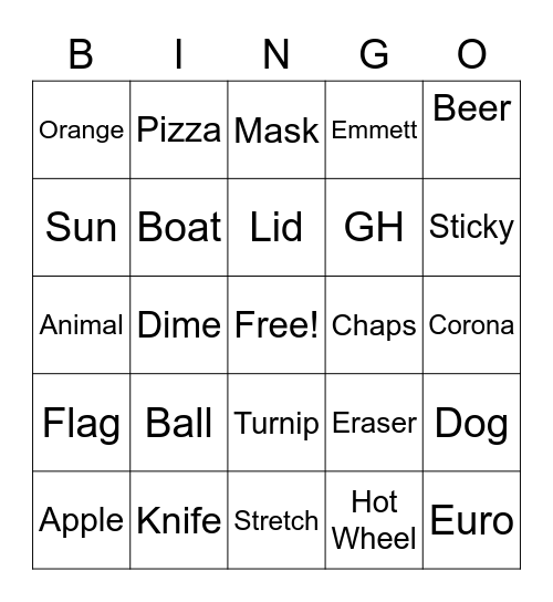 Scavenger #1 Bingo Card