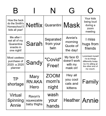 Quarantine Mom's Night Bingo Card