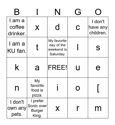 Untitled Bingo Card