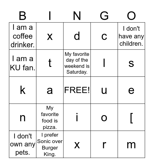 Untitled Bingo Card