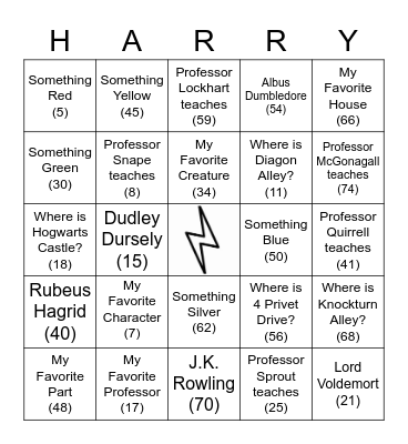 Harry Potter BINGO Card