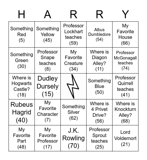Harry Potter BINGO Card