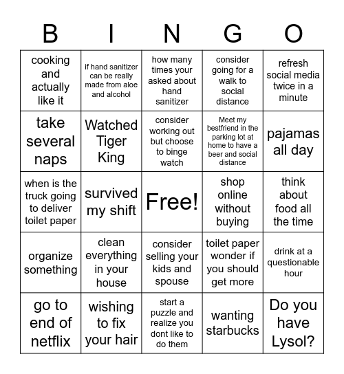 quarantine bingo Card