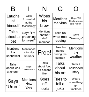Pastor John Bingo Card