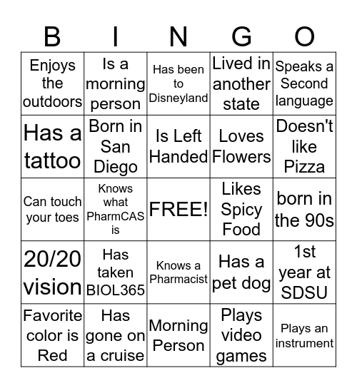 Meet N Greet Bingo Card