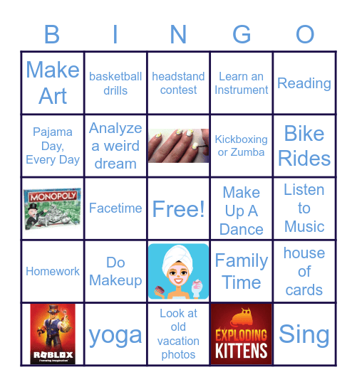 Tween Queens of Quarantine Bingo Card