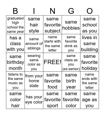GET TO KNOW YOU BINGO! Bingo Card