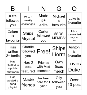 5sosfam Amino Bingo Card