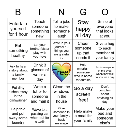 Kindness Bingo Card