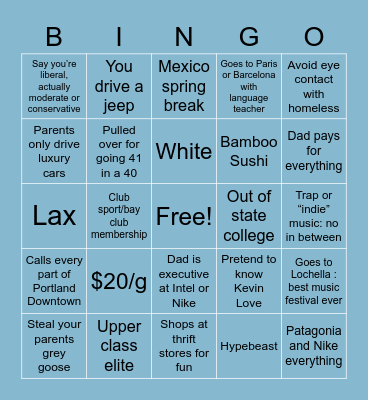 Lake Oswego Bingo Card