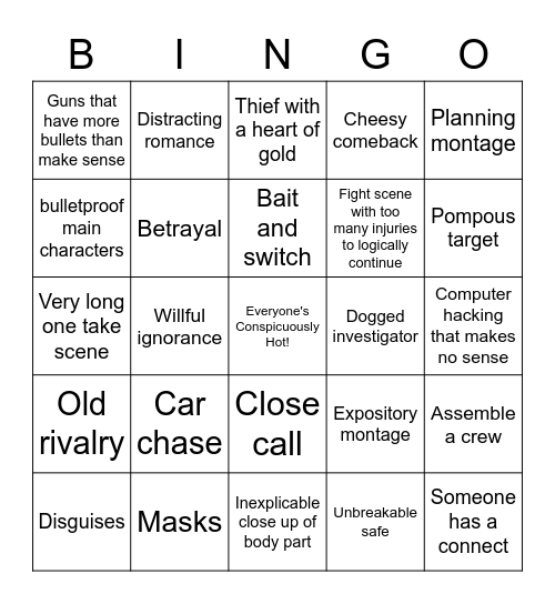 Heist/Action Movie Bingo Card