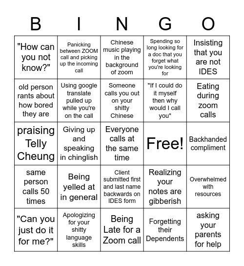 Untitled Bingo Card