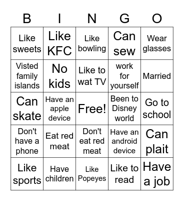 DAVIS FAMILY BINGO Card