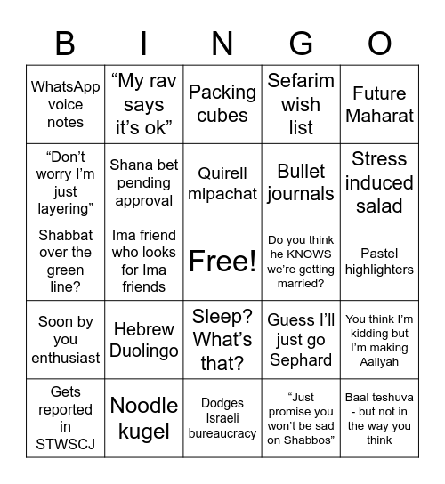 Noa Bingo Card