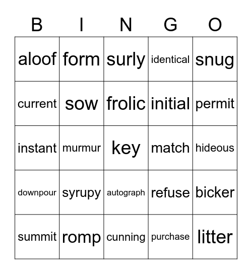 Vocab 24Nov19 Bingo Card