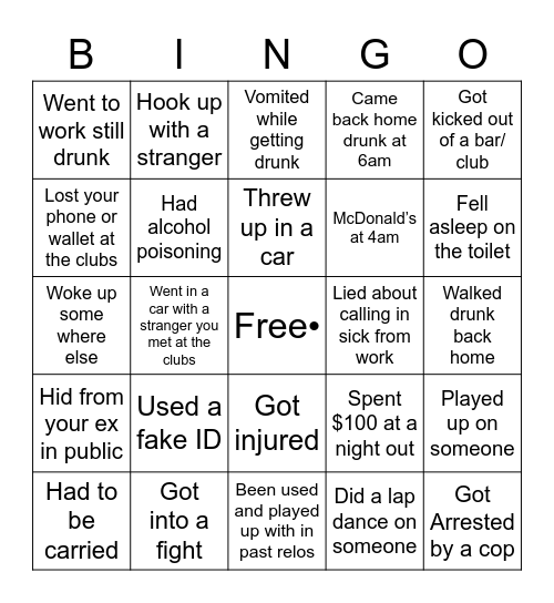 Exposing yourself Bingo Card