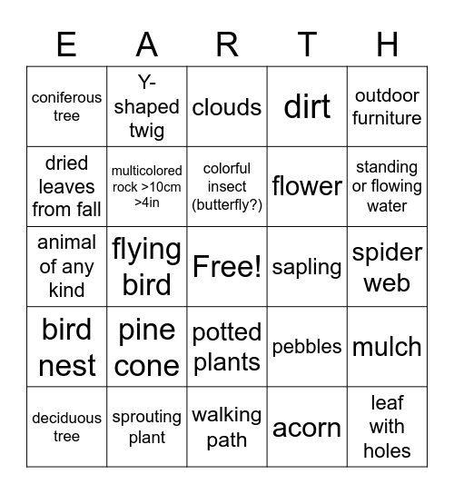 Nature Bingo 2020 Bingo Card