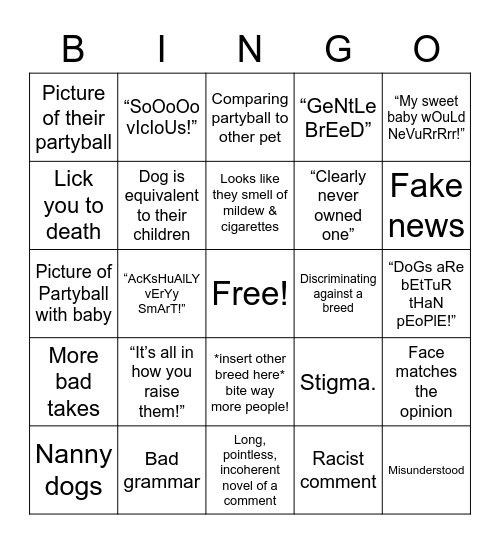 Partyball Bingo Card