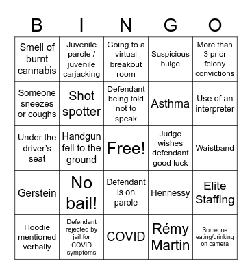 Bond Court Bingo #2 Bingo Card
